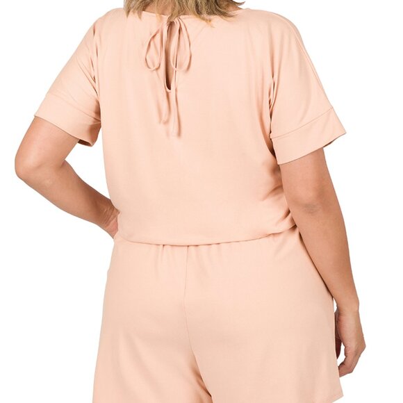 ZENANA PLUS BRUSHED DTY ROMPER WITH POCKETS-LT ROSE NWOT - Picture 2 of 3